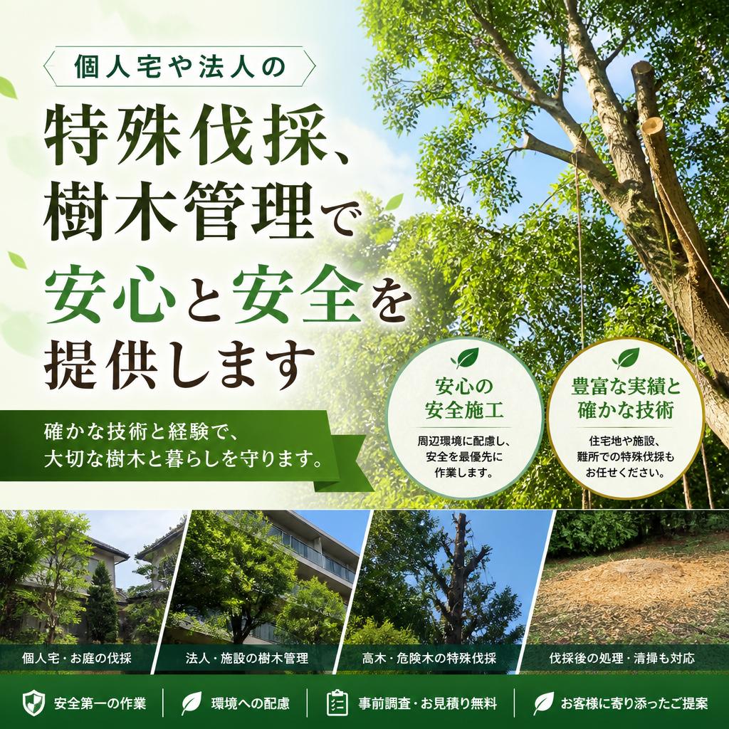 防府市の個人宅や法人の特殊伐採、樹木管理で安心と安全を提供します