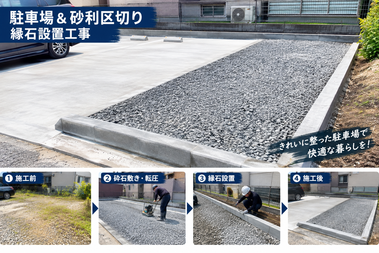 山陽小野田市・駐車場とお庭の境界縁石・区切り設置工事は三井工業