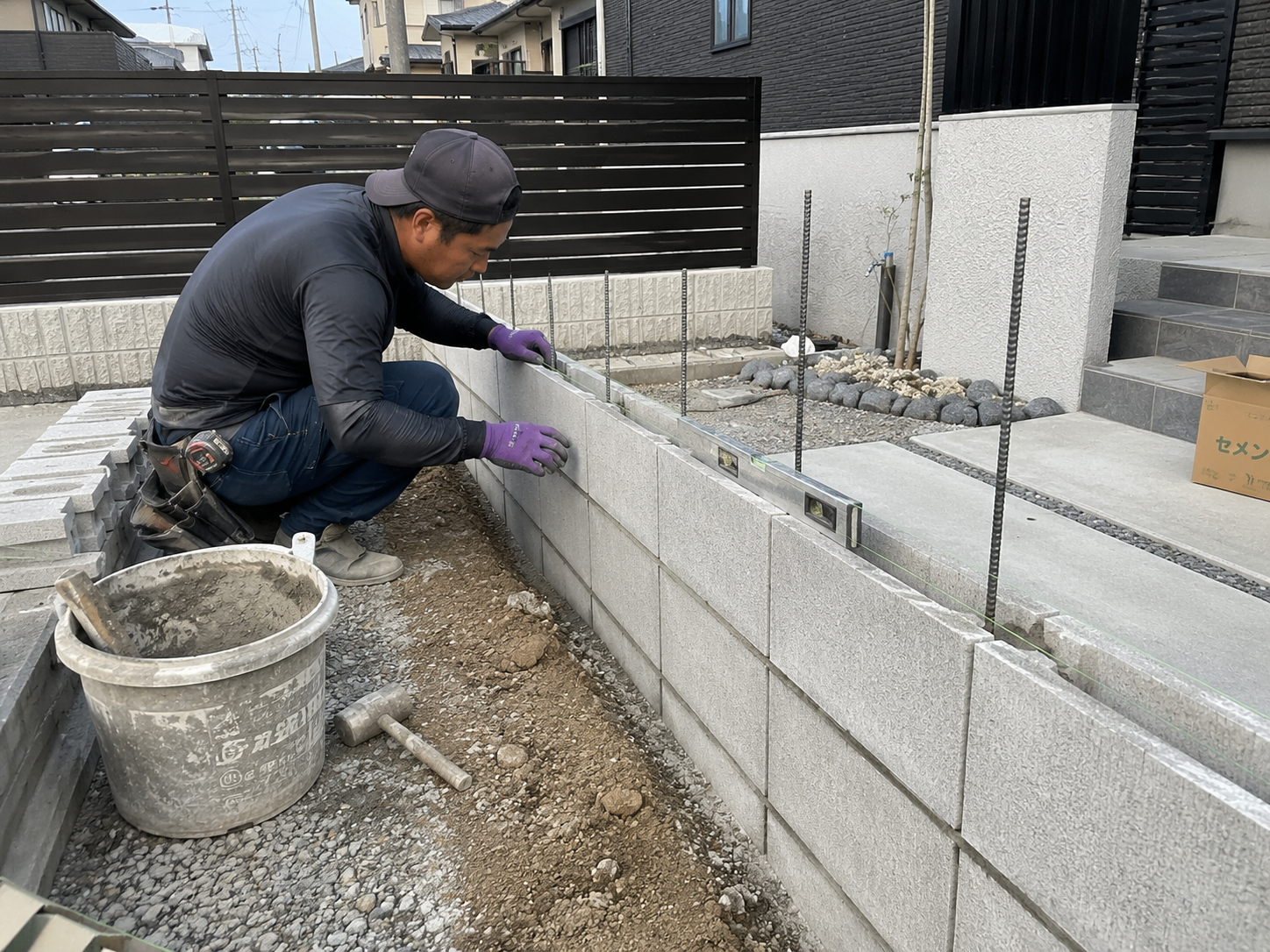 山口市で実績豊富な三井工業自社施工の新しいブロック塀で安心の外構工事を！