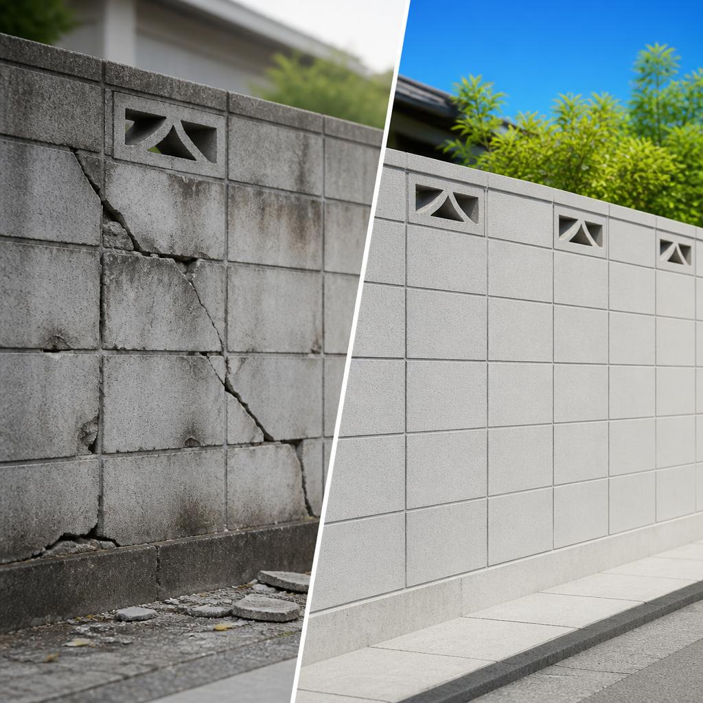 山陽小野田市ブロック塀がグラグラしていてヒビもあって倒壊が心配